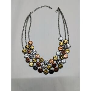 Tri Tone Hammered Disc Statement Necklace Silver Gold Copper Adjustable